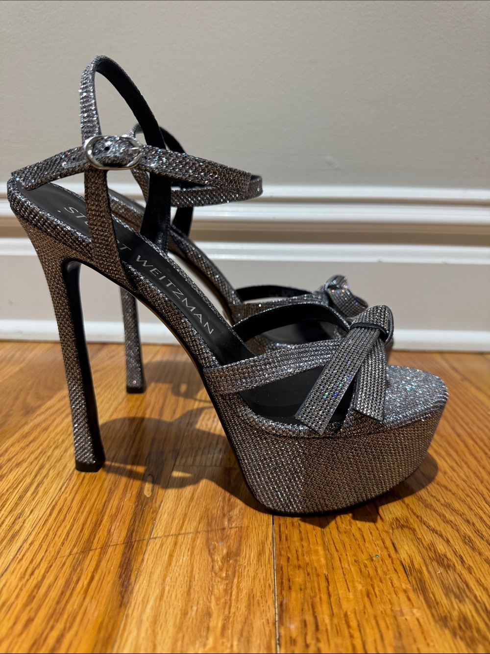 Stuart Weitzman Gunmetal Glitter Platform Sandals new